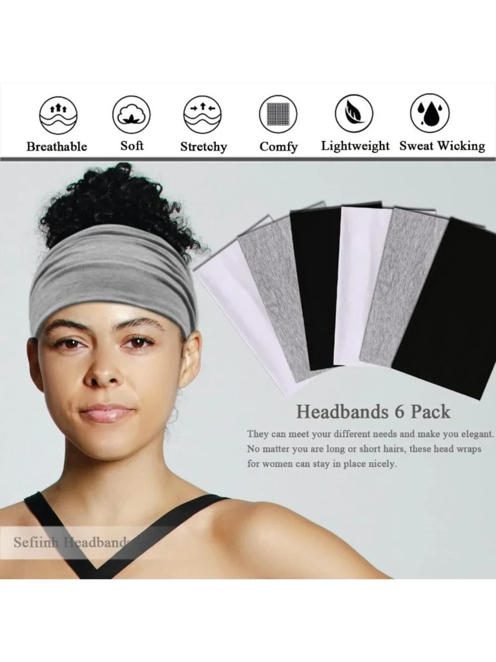 Women's 6 Pack Stretch Wide Headband Turban Yoga Athletic Hairband Accessories